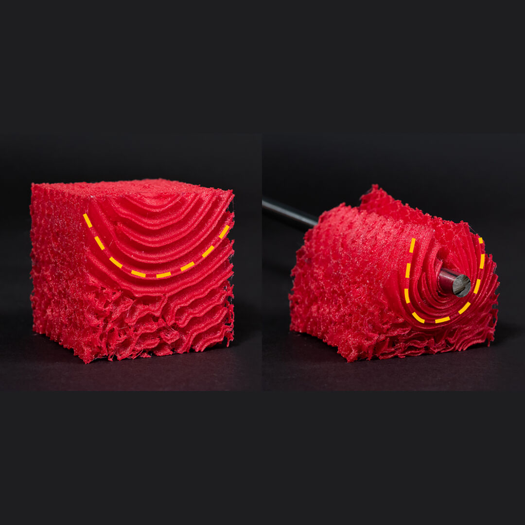 Inverse problem for fabrication: From a 3D model a deposition plan is optimized for a 3D printed plate, such that once dipped into water the plate deforms into the target shape. This is achieved by optimizing the shape of the plate and the orientation of the plastic deposition trajectories. Copyright: Thibault Tricard, Vincent Tavernier, David Jourdan, Cédric Zanni, Jonàs Martínez, Pierre-Alexandre Hugron, Fabrice Neyret, Camille Schreck, Sylvain Lefebvre
