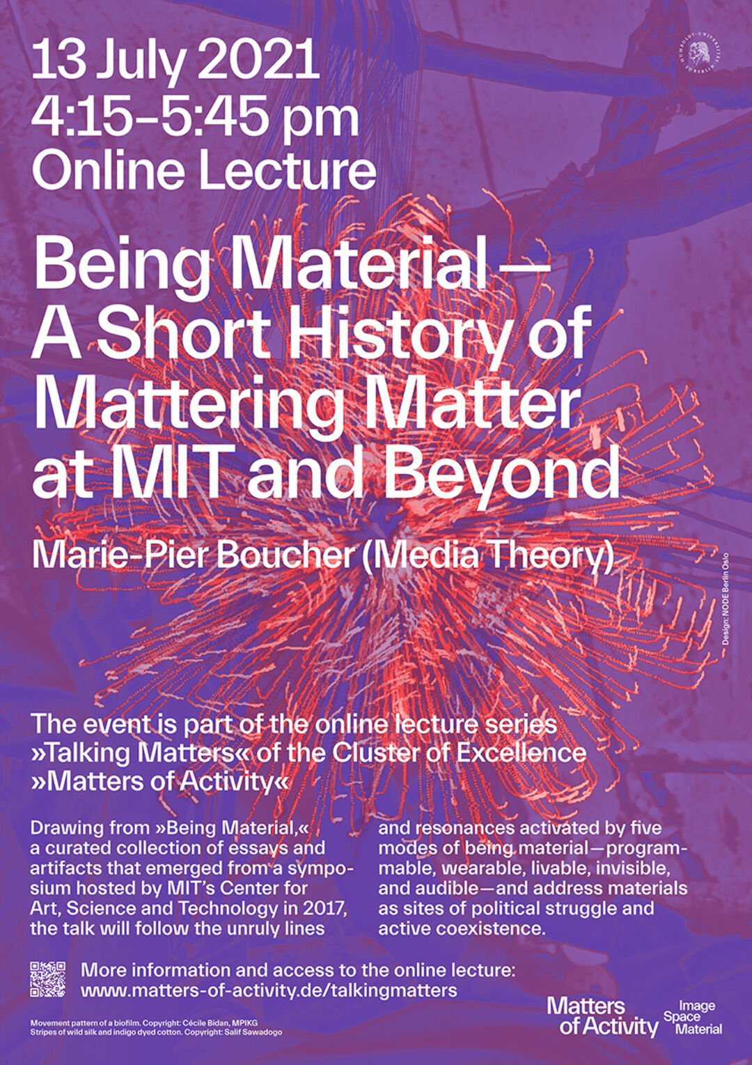 Poster Online Lecture Series »Talking Matters«, Copyright: Cécile Bidan and Salif Sawadogo, adapted by NODE Berlin
