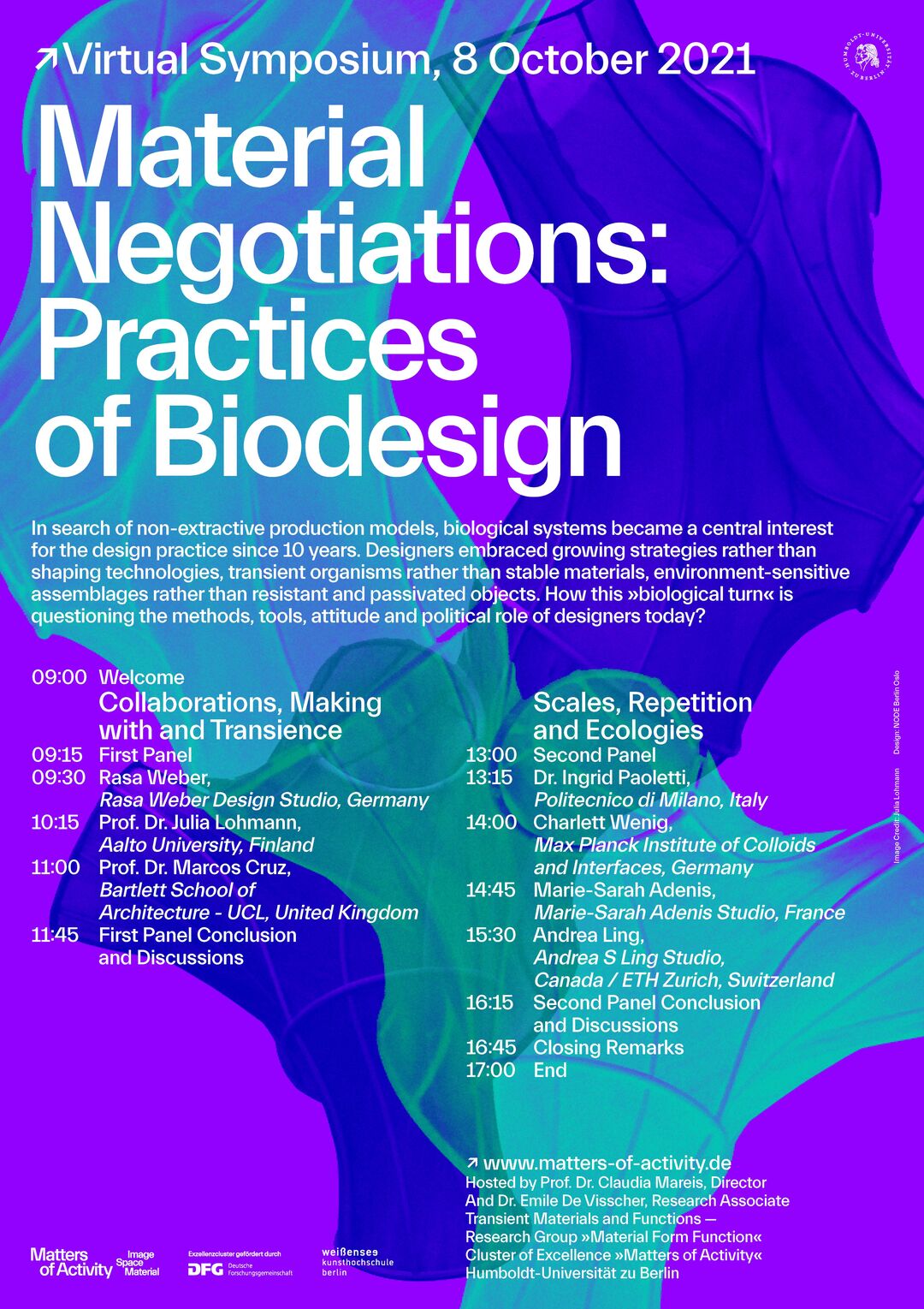 Poster virtual symposium »Material Negotiations«. Copyright: Julia Lohmann, adapted by NODE Berlin
