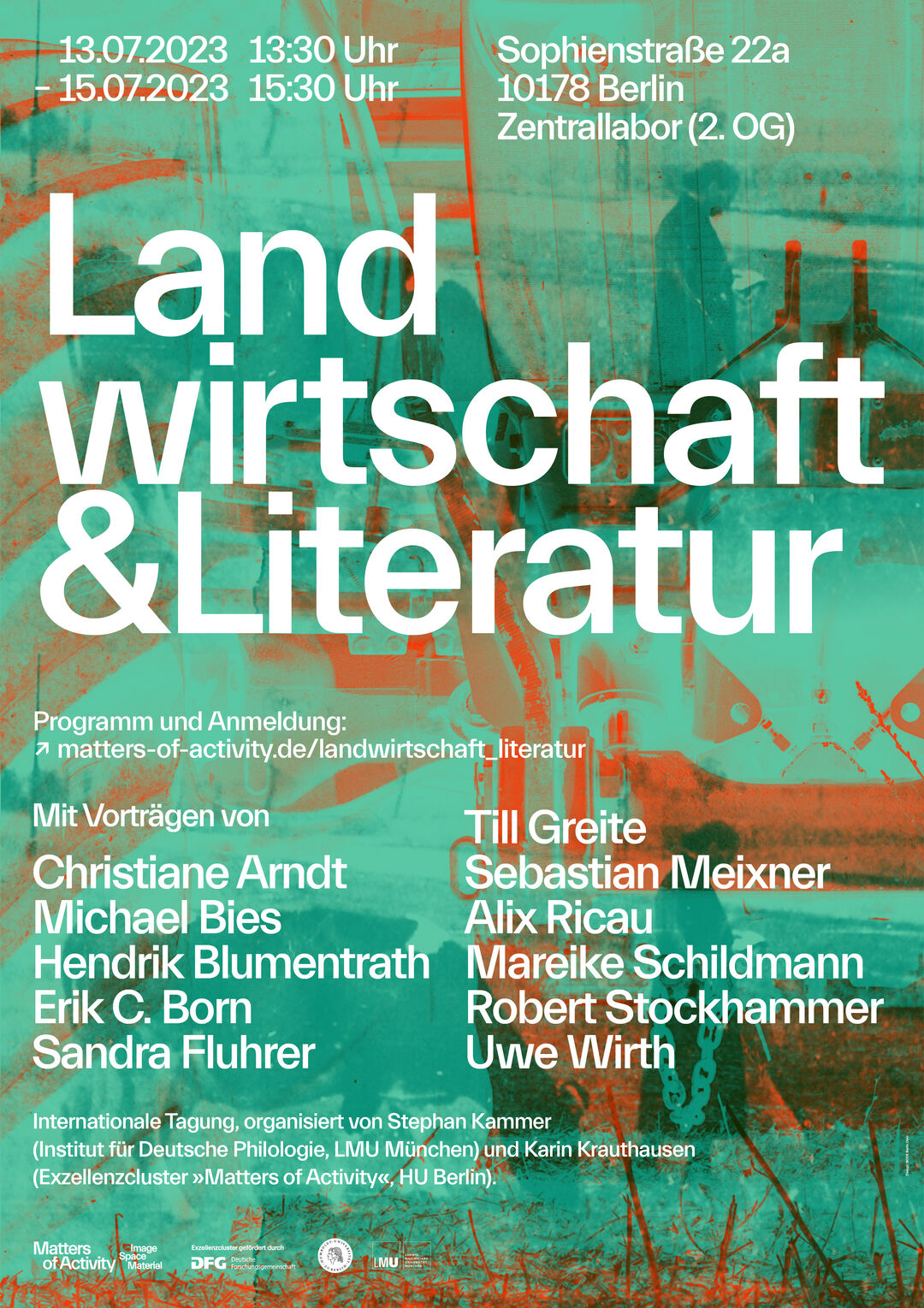 Conference Poster »Landwirtschaft und Literatur«, July 2023, photo »Weizenernte bei Eldagsen« by Michael Gäbler, 2013, and Anonymus: »Lesende Frau«, around 1950, from Cornelia Brink: Fotogeschichte. Beiträge zur Geschichte und Ästhetik der Fotografie, Nr. 98, 2005, p. 7; adapted by Node. Copyright: Matters of Activity
