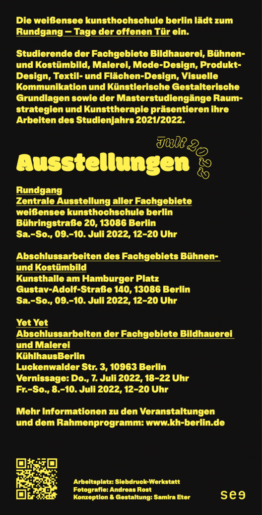 Flyer Open House 2022. Copyright: weißensee school of art and design berlin
