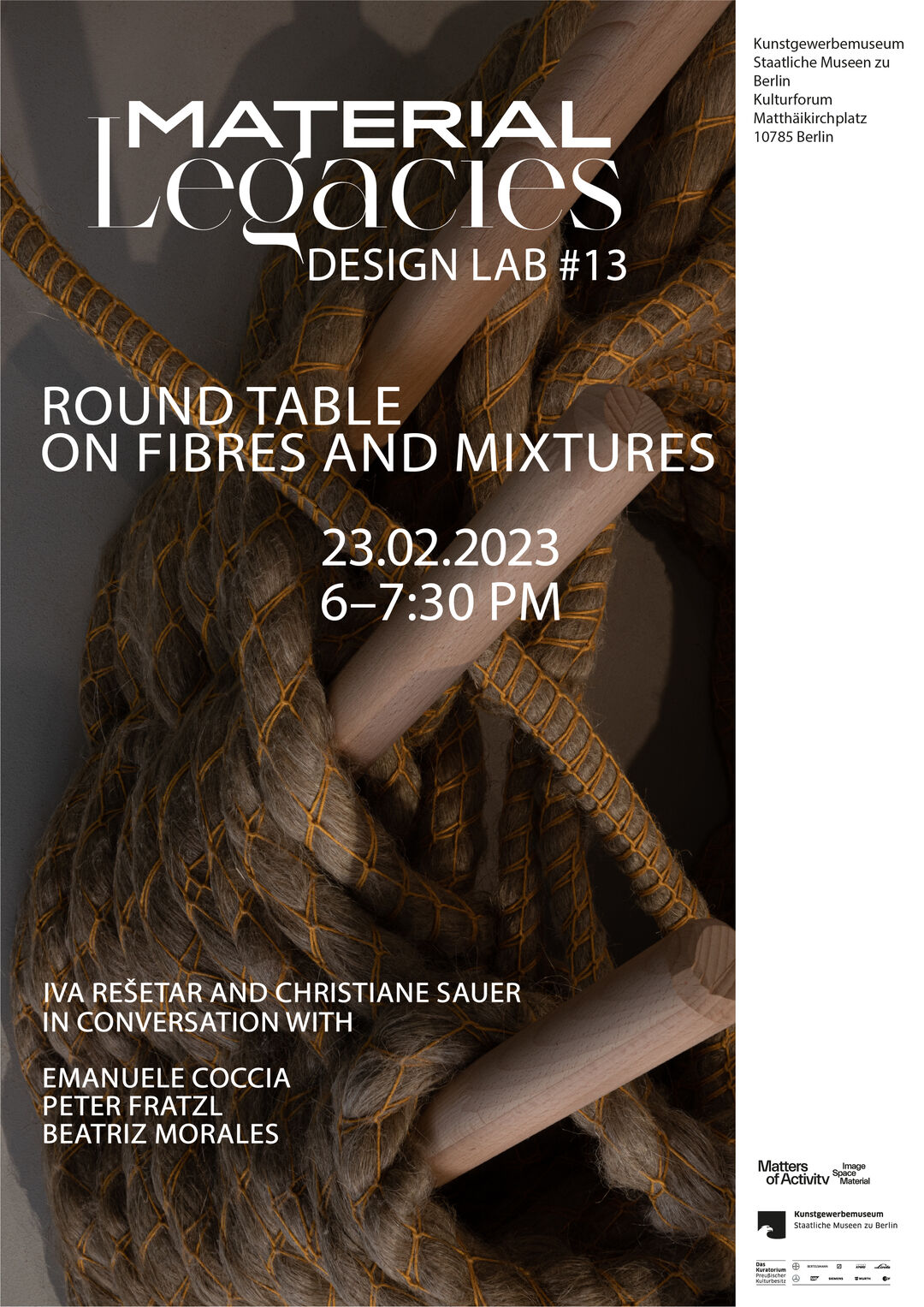 Round Table »On Fibres amd Mixtures«. Foto: Michelle Mantel. Design: studioeins, adapted by »Matters of Activity«
