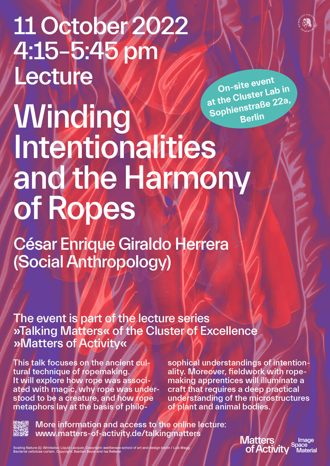 Scaling Nature (1): Wrinkles«: Liquid Lacquer. Copyright: weißensee school of art and design berlin / Luis Magg | Bacterial cellulose curtain. Copyright: Bastian Beyer and Iva Rešetar
