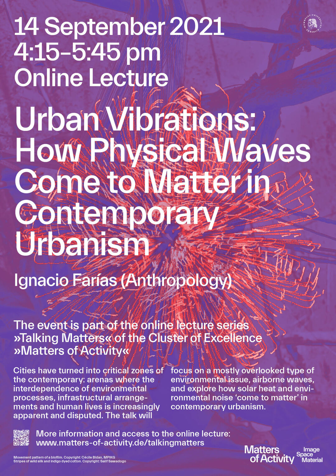 Poster Online Lecture Series »Talking Matters«, Copyright: Cécile Bidan and Salif Sawadogo, adapted by NODE Berlin
